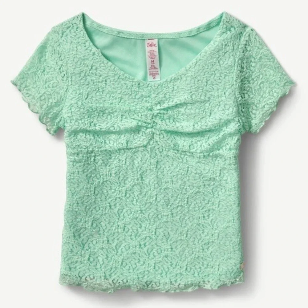Justice Girls Lace Tee Medium 10 New with Tags Jade Jewel Empire Seam Cinched